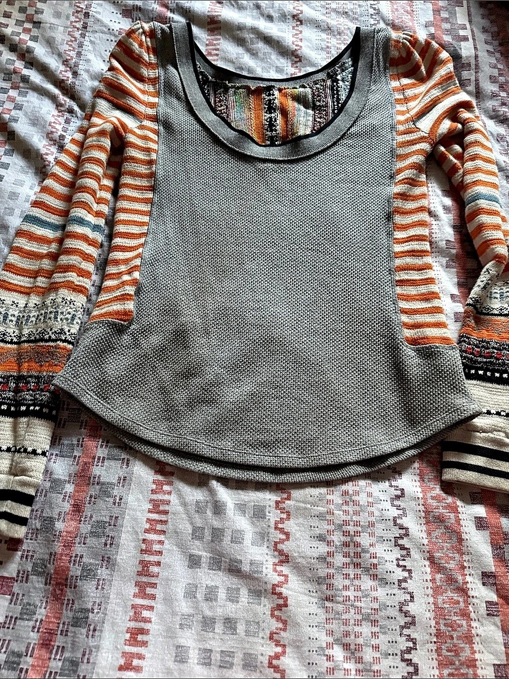 Free people Striped Crewneck Sweater in Gray & Orange